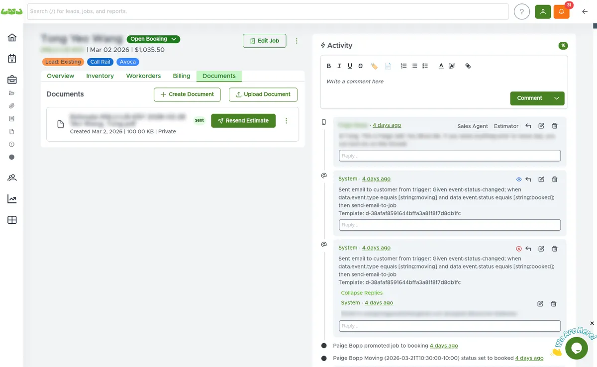 MoveRight digital estimate — customer approves and pays deposit from their phone