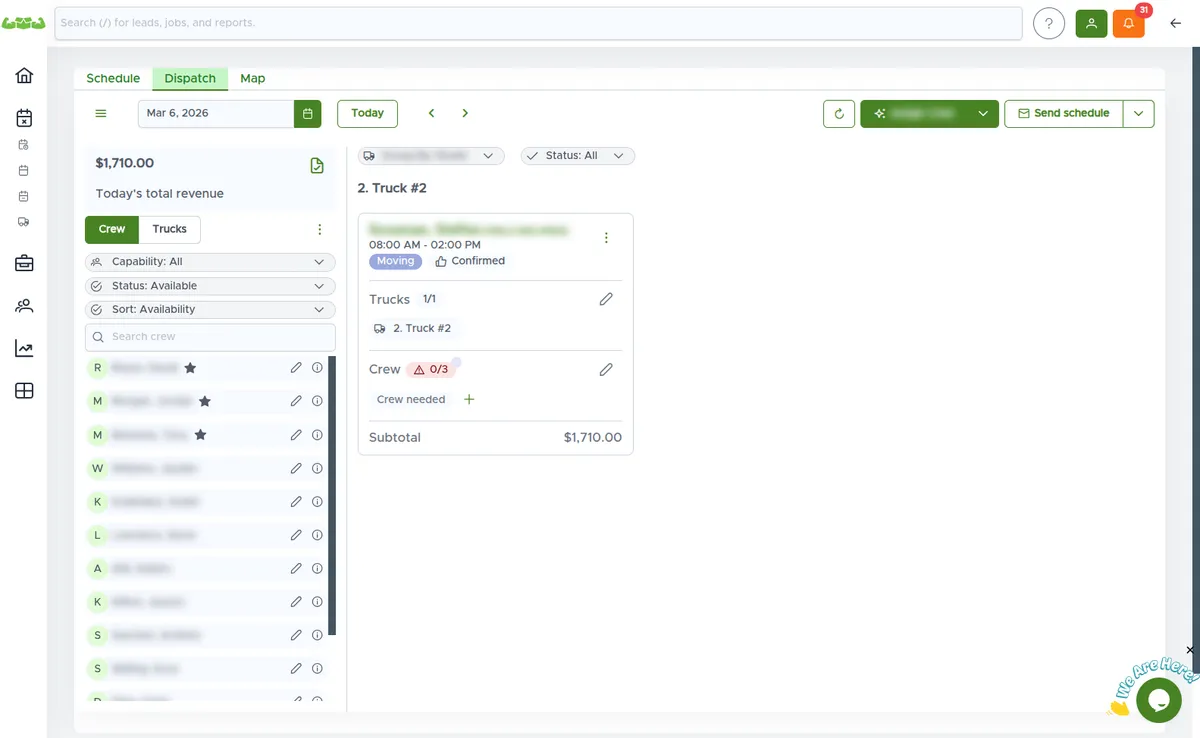 MoveRight mobile dispatch view — works offline in dead zones and syncs when signal returns