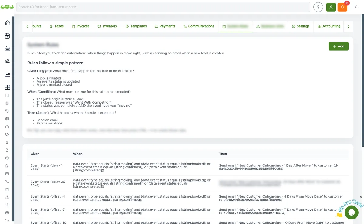 MoveRight automated rules engine — send post-move review requests automatically