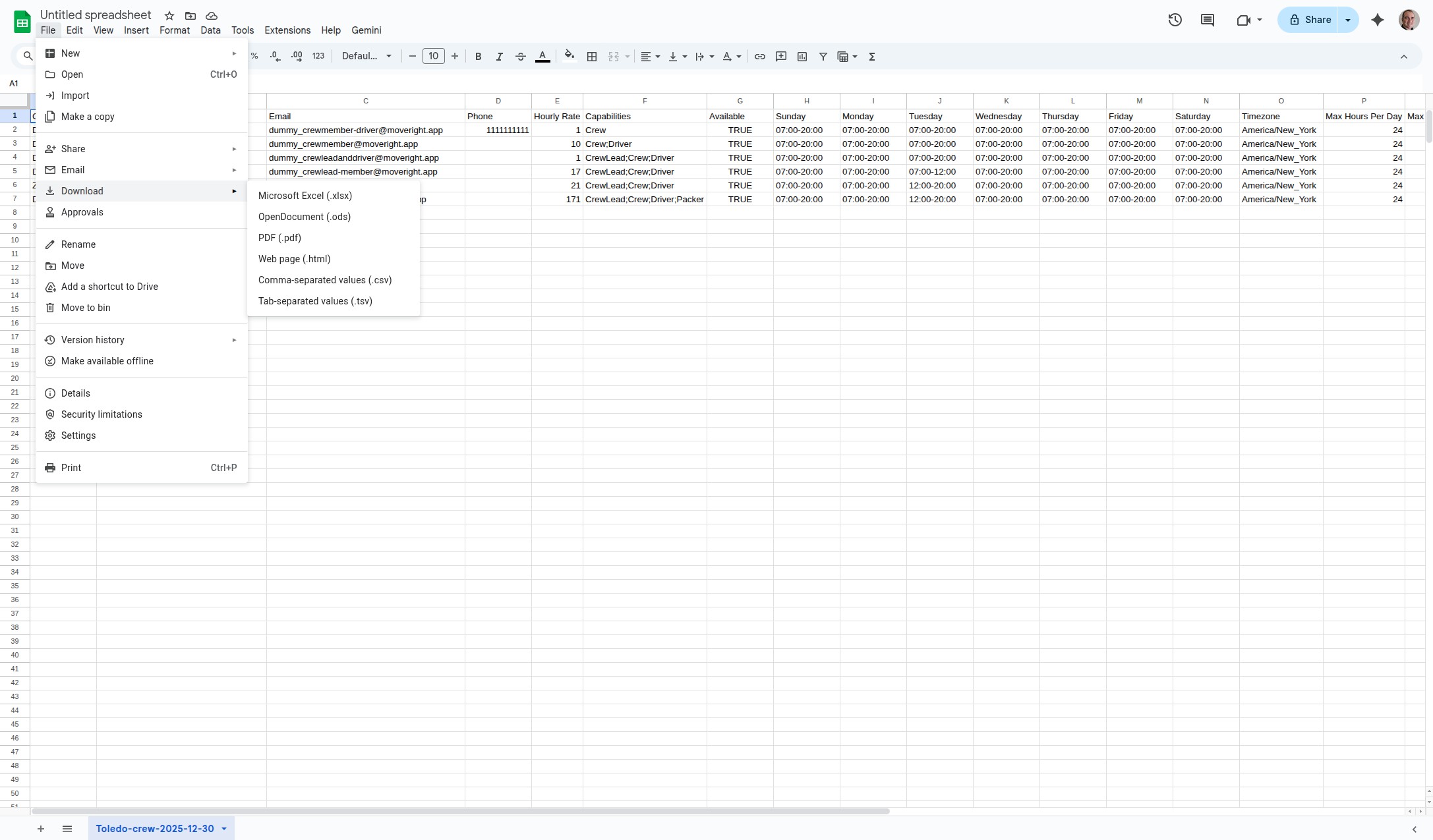 Selecting the CSV file to upload