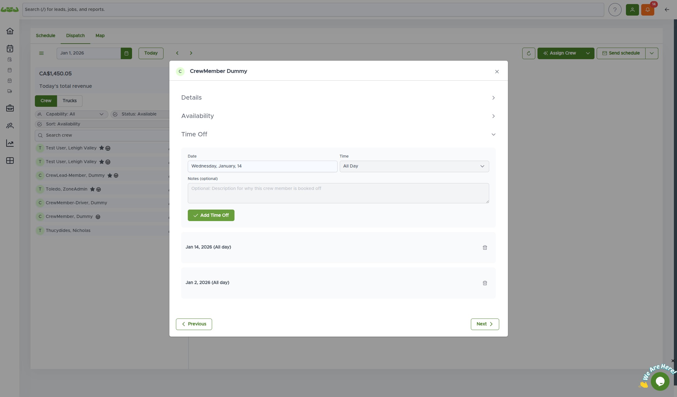Date picker calendar open for selecting a date