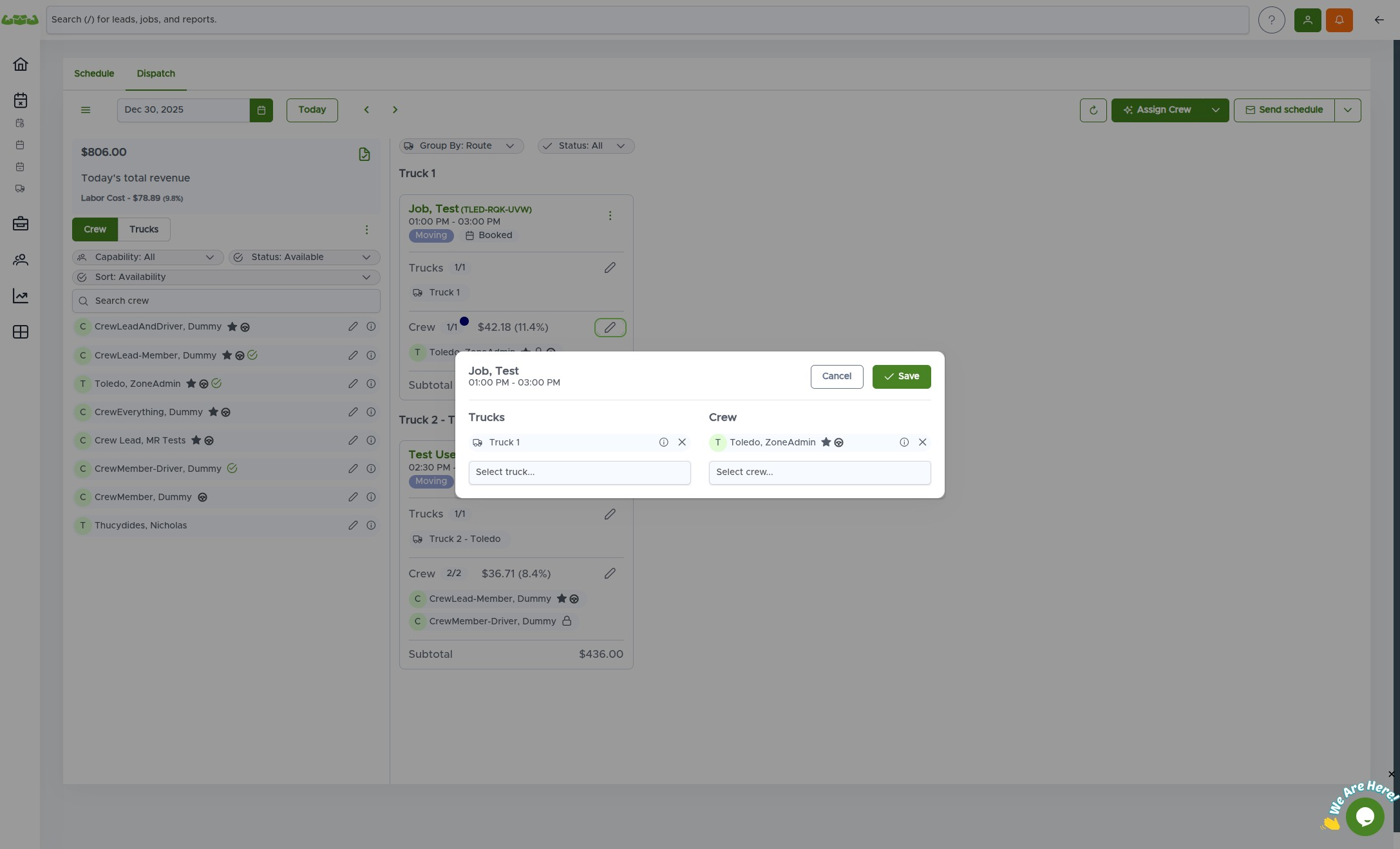 Clicking on a job card to open the edit form