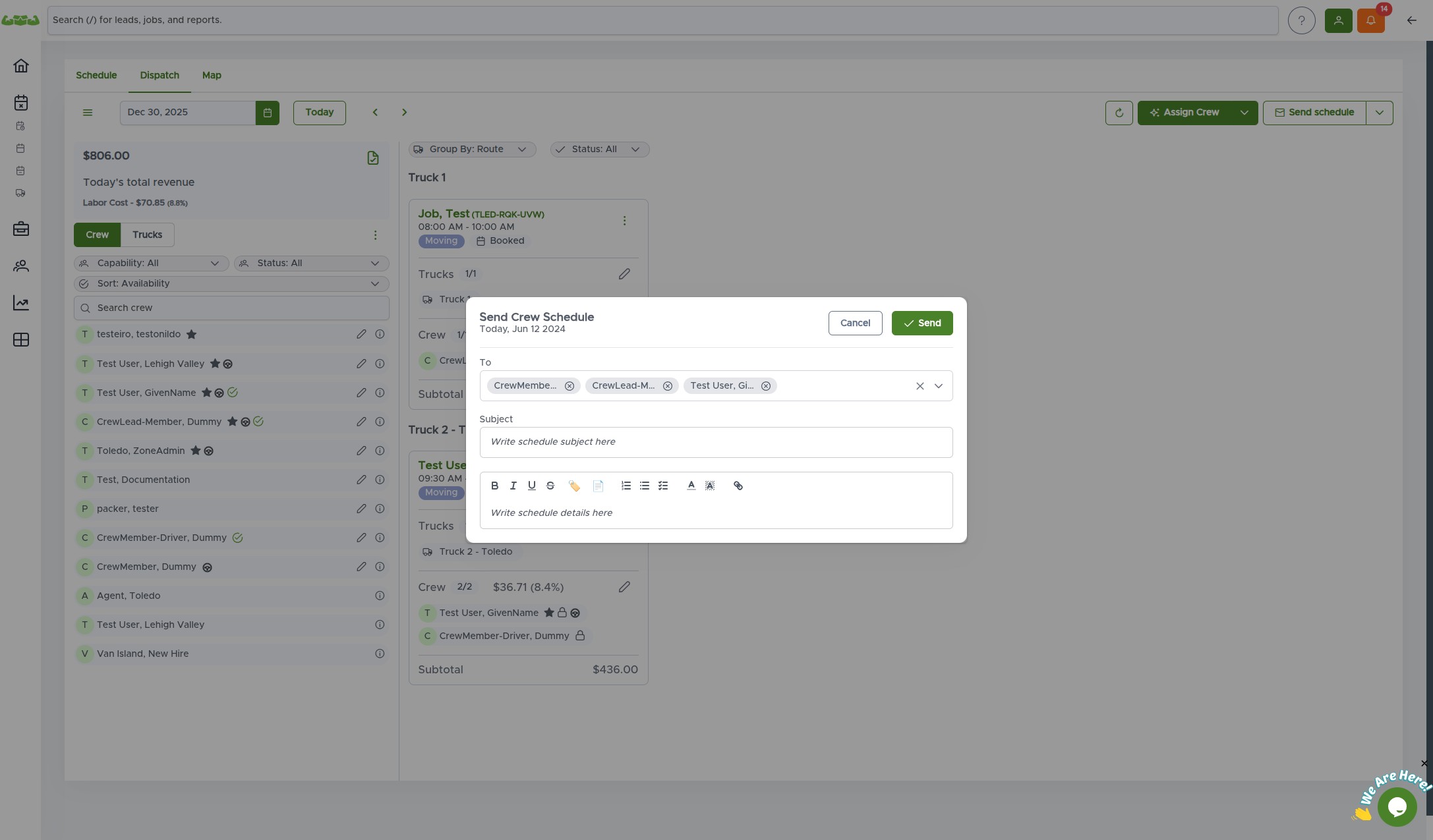 The Body field of the schedule email with pre-filled content